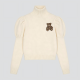 Cream Turtleneck Sweater with Leopard Bear Embroidery