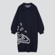 Navy Blue Knitted Dress with Abstract Pattern